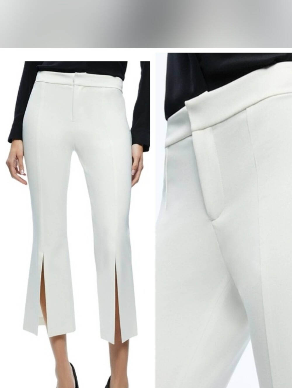 Alice + Olivia Walker Off White Slit Hem Cropped Pants size 4 - Picture 5 of 15